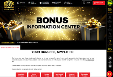 Startpagina van Golden Nugget casino.