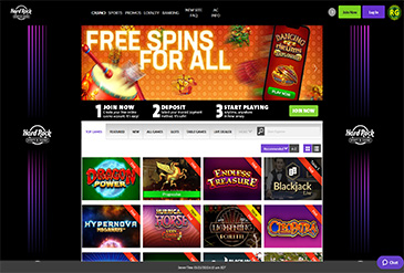 Startpagina van Hard Rock Casino.