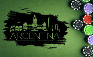 Tekening met emblematische gebouwen van Argentinië en casino chips.