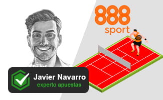 De bookmaker Expert Javier Navarro naast het 888sport logo