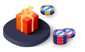 Een cadeau en verschillende fiches voor online casino bonussen.