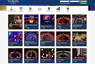 Live roulette sectie van de Europa Casino website