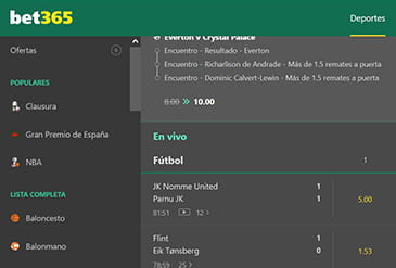 Hoofdpagina van de sectie sportweddenschappen in bet365 review