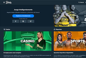 De hoofdpagina van de casino Stake