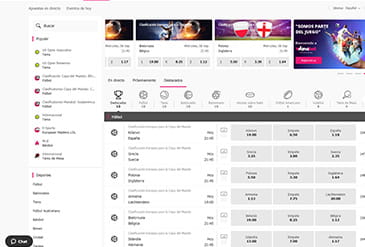Pagina met de selectie van sportweddenschappen op Wanabet.