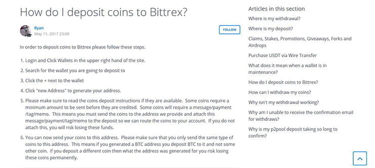 Bittrex Global payment methods