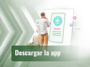 Een man voor een fauteuil en een salontafel die een enorme bankkaart flankeert.