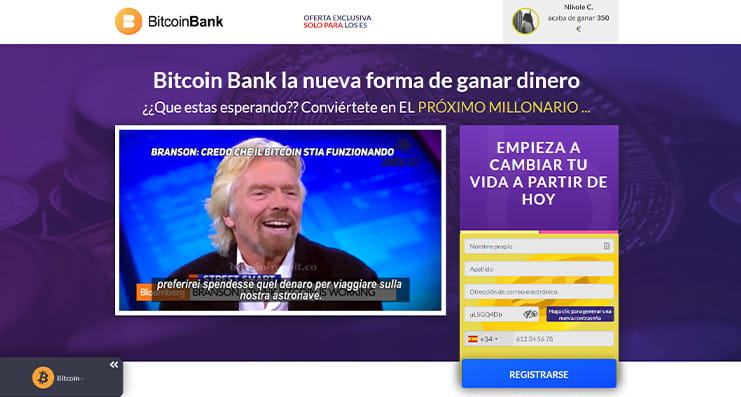 De hoofdpagina van Bitcoin Bank