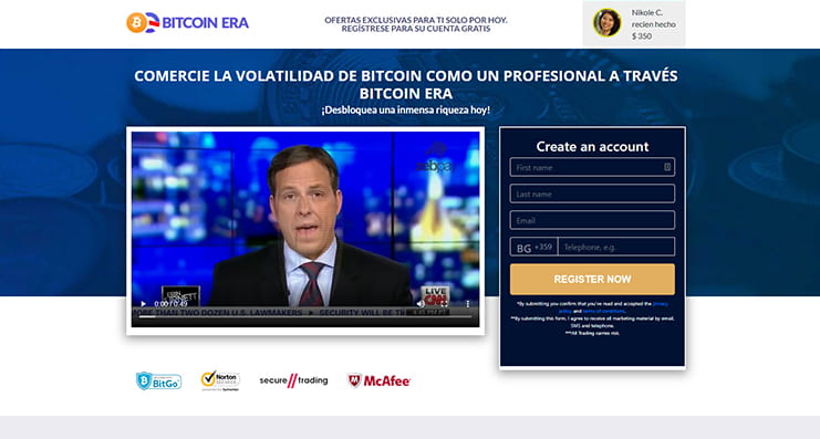 De homepage van het Bitcoin era platform.