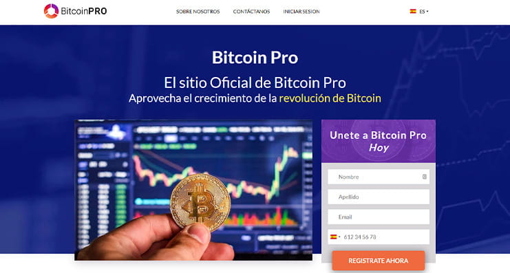 De hoofdpagina van Bitcoin Pro