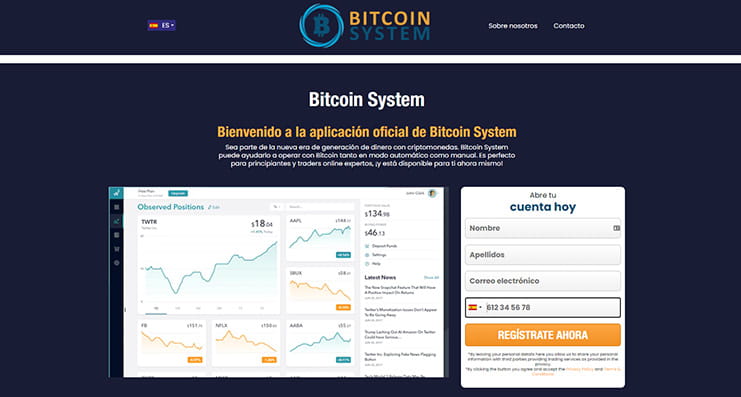 De hoofdpagina van Bitcoin System.