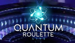 Roulette Quantum logo op blauwe achtergrond