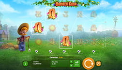 Game naar de Bumper Crop slot van Playson waar zijn vriendelijke protagonist verschijnt en een winnende combinatie.