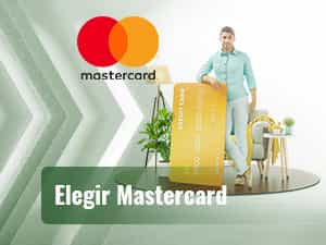 Man klaar om te spelen in casino ' s met Mastercard poses naast een gigantische kaart
