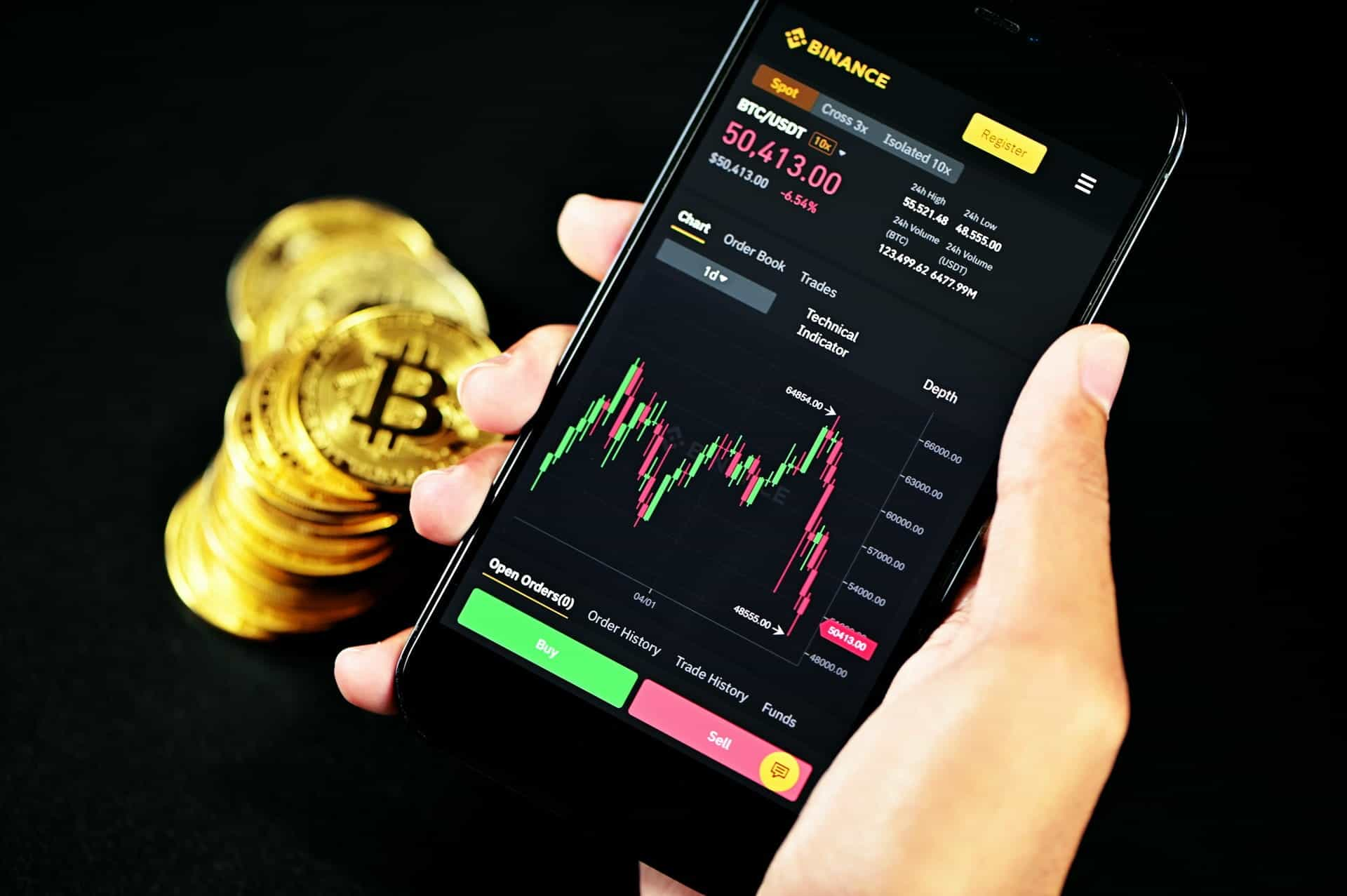 Handel met Binance op een mobiele applicatie.